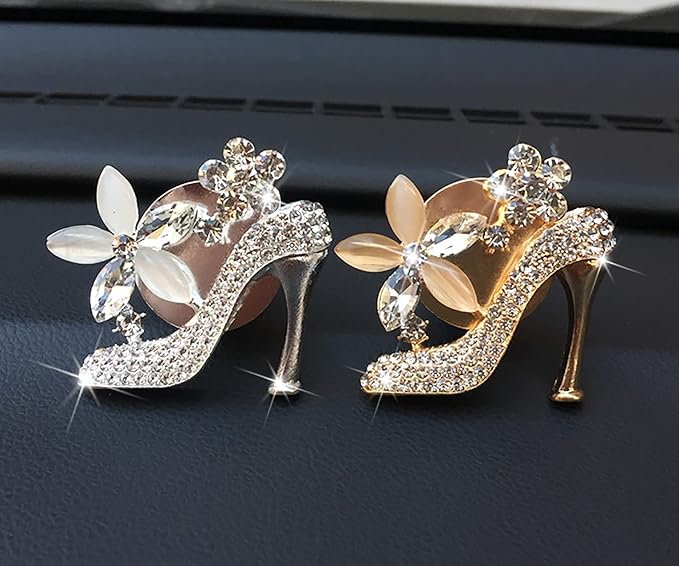 2 Pieces Crystal High Heel Shoe Air Vent Clips Rhinestone Car Air Freshener Clip Bling Car Clip Gift Decorations Charm Car Inter Air Vent Decor Accessories for Girls Women