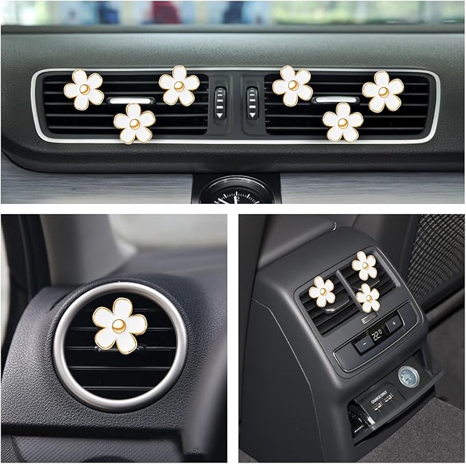 6 Pcs White Daisy Flower Air Freshener Outlet Clip Cars Conditioning Perfume Clips Charm Car Interior Decor Accessories for Women Girls Christmas Gifts