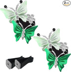 2PCS Car Air Vent Clips, Dual Butterfly Diamond Car Air Conditioner Outlet Vent Clip, Cute Car Diffuser Perfume Clip, Car Air Freshener Decor Accessories for Women Girl (Green, Style 1)