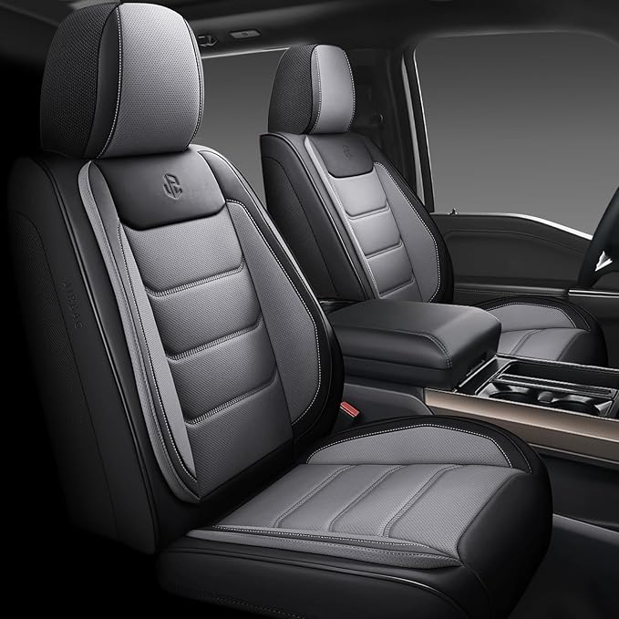 Full Coverage Faux Leather Car Seat Covers Full Set,Automotive Seat Covers for Cars,SUVs Pick-up Truck, Car Seat Cushion, Black and Grey Seat Covers,Front Seat Cover,Car Seat Protector