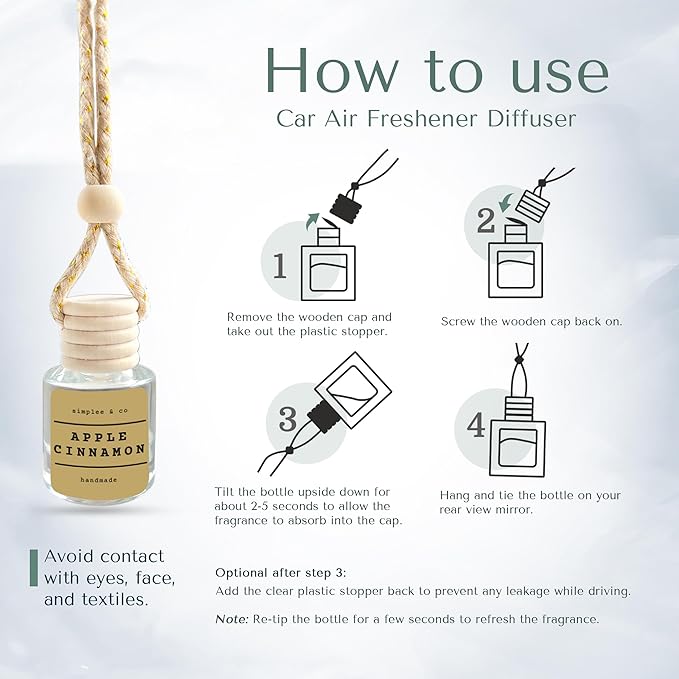 Apple Cinnamon Car Air Hanging Essential Oil Diffuser, Car Air Freshener with Essential Oils, Aromatherapy Vehicle Diffuser, Long Lasting by Simplee & Co