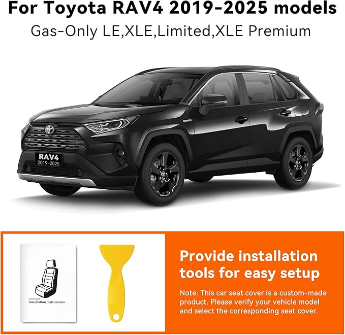 Custom Fit RAV4 Seat Cover for Toyota RAV4 2019 2020 2021 2022 2023 2024 2025 LE,XLE,Limited,XLE Premium,Faux Leather,2-Row Full Set,(Black&Grey)