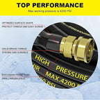 POHIR Pressure Washer Hose - 5 FT Whip Hose with 3/8'' Quick Connect Adapter Set, High Tensile Wire Braid Hose for Pressure Washing, Up to 4200 PSI