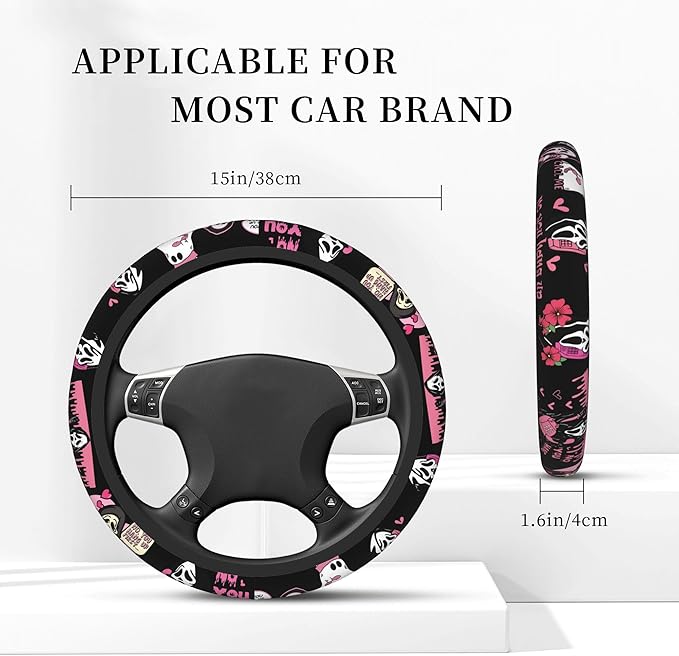 Halloween Ghost Steering Wheel Cover Car Accessories for Men Women with 2 Air Freshener, 15 Inch Anti-Slip Steering Wheel Covers Universal Fit