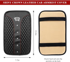 Bling Leather Car Center Console Cover, Anti-Slip Crown Armrest Seat Box Cushion Pad with Rhinestones, Waterproof Crystal Arm Rest Protector Interior Decor for Most Vehicles (Black)