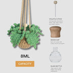 Handmade Crochet Car Air Freshener - Adorable Bendable Fern Plant with 8ml Empty Refillable Oil Diffuser Bottle, Suitable for Car Rearview Mirror Hanging, Home & Office Decor