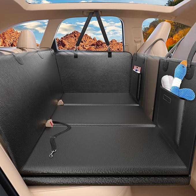 Back Seat Extender for Dogs-Large Space, Upgraded Egg Crate Foam Soft Dog Car Seat Cover Holds 420lbs, Sturdy Backseat Extender, Waterproof Pet Car Bed Dog Hammock for Car, SUV, Truck