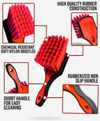 Adam's Polishes Wheel Brush Car Detailing Brush for Wheel Cleaner & Rim Cleaner Detailing Supplies | Soft Bristles & Rubberized Short Handle Brush Kit for Brake Dust Car Wash Care