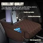 Hovom Car Center Console Cover, 13.39"×7.87"×2.76" Leather Armrest Cover for Cars, Memory Foam Armrest Pillow with Pocket, Cup Holder & Phone Slot, Universal Vehicle Arm Rest Cushion Pad (Coffee)