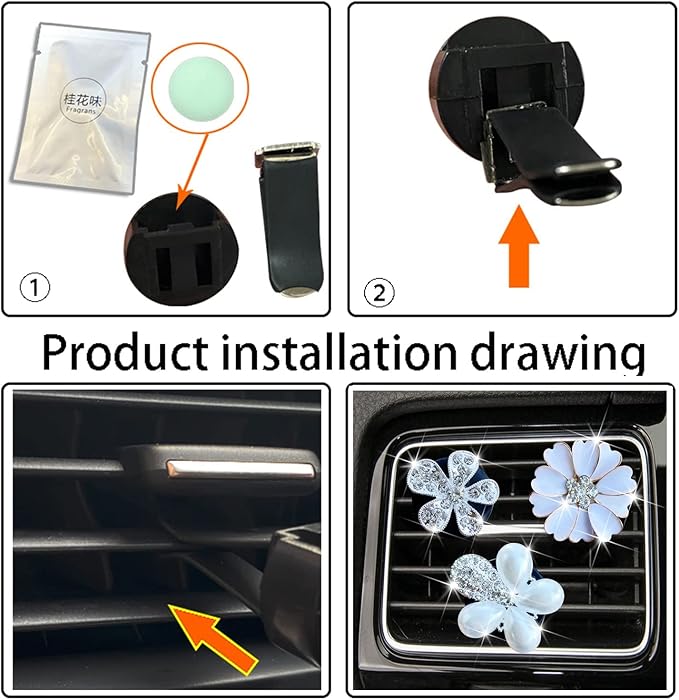 Bling Daisy 3-Pcs Crystal Flower Air Vent Clips - Rhinestone Cute Car Air Freshener Clips & Decor