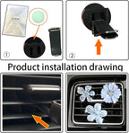 Bling Daisy 3-Pcs Crystal Flower Air Vent Clips - Rhinestone Cute Car Air Freshener Clips & Decor
