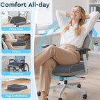 Seat Cushion, Memory Foam Office Chair Cushions for Long Sitting Hours, Chair Pad for Sciatica, Coccyx, Tailbone, Hip Pain & Pressure Relief, Office, Home, Car Seats,Airplane, Gray/X-Large