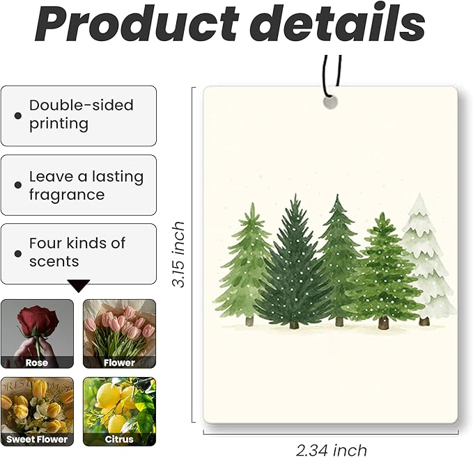 Gilry Christmas Car Air Freshener 4 Pcs - Christmas Tree Winter Merry and Bright Air Freshener Hanging Decor for Cars Closet Drawer Books, Gilry Santa Car Accessories Mirror Decor for Women