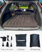 SUV Air Mattress, Inflatable SUV Mattress Bottle and Phone Holder Thickened Flocking & PVC Surface Car Air Mattress with Electric Air Pump Travel Mattress for Car Camping Road Trip (Black)