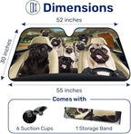GENANY Cute Pug Dog Family Funny Windshield Sun Shade for Car SUV Truck (55x30 Inches), Sun Shade Windshield, Shades for Front Windows, Protector Blocks UV, Spring Car Decor