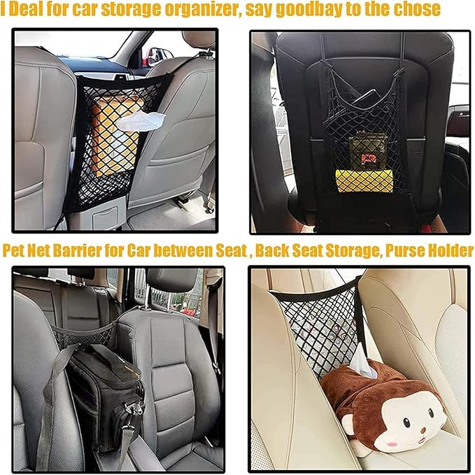 DYKESON Dog Car Net Barrier Pet Barrier with Car Mesh Organizer for Dog & Child, Safety Divider with Storage Pouch, Easy Install for Cars & SUVs