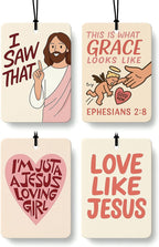 Funny Jesus Christian Car Air Freshener 4 Pcs Coconut Scented, Religious Faith Car Accessories Mirror Decor for Women, I Saw That Jesus Hanging Air Freshener for Cars Closet Drawer Books