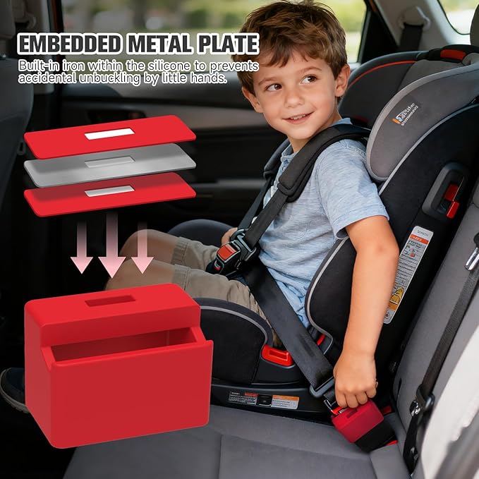 Morlike Silicone Seatbelt Secure Buckle Safety Cover Lock | Keep Children Safe in Car Seat and Prevent Kids from Accidentally Unbuckling | Buckle Guard Fits Almost Vehicles (red,2PACK)