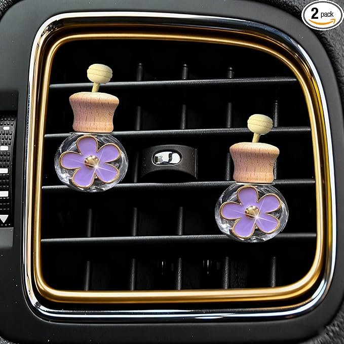 Daisy Bottle Car Air Freshener Clips, 2 Pcs Cute Daisy Car Air Vent Clip, Coquette Auto Air Conditioning Outlet Diffuser Perfume Clips, Interior Decoration (Purple, one size)