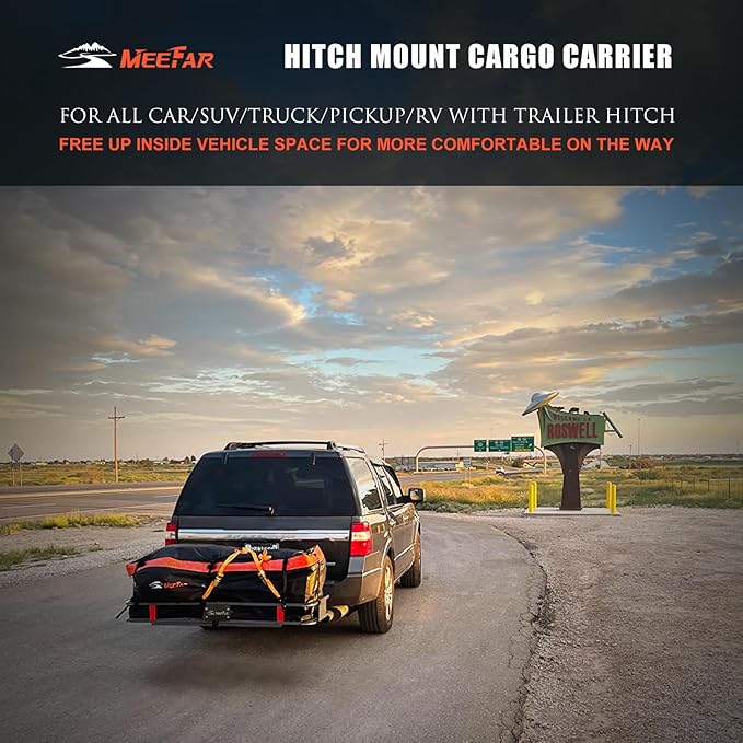 Hitch Mount Cargo Carrier Basket 60"*20"*6"+Waterproof Bag 16 Cubic Feet(58"*19"*24"),and Cargo Net with Attachment Hooks,Ratchet Straps,Hitch Stabilizer.500 Lbs Capacity,foldable,fit 2" Receiver