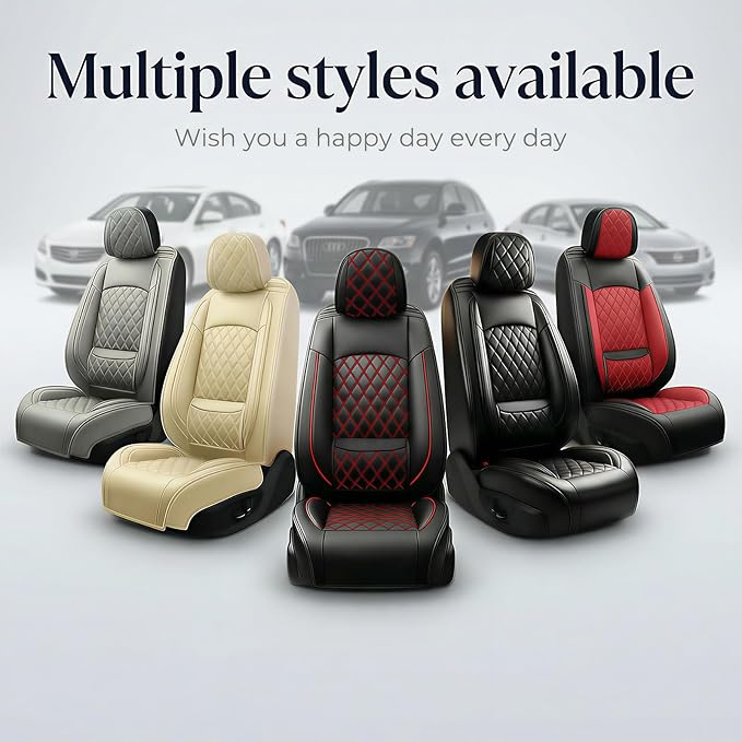 Fit Palisade Car Seat Covers for Hyundai Palisade 2020-2026 - Premium Leather, Waterproof, All-Weather, Airbag Compatible, Breathable, Easy Install,Only 2 Front seat Covers,Redline