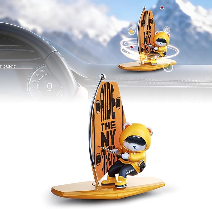 Car Air FreshenerThe Little Bear sways with The car Refillable Air Purifier for Car Interior Dashboard Decorations Accessories Ny-Flag（Yellow）