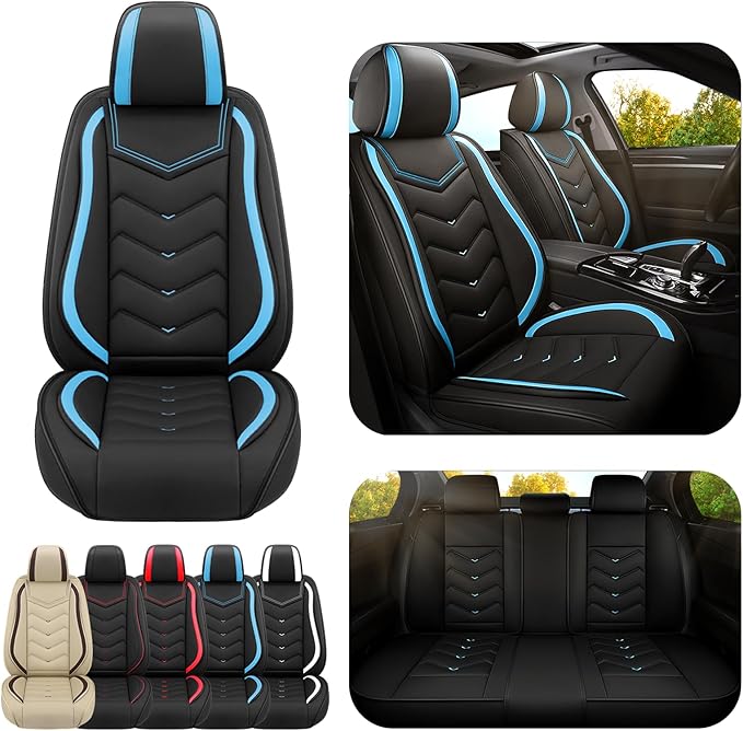 Car Seat Covers for VW Eos 2007-2016, Premium Nappa Leather Car Seat Cover, Stylish Sport Seat Covers， Automobile Seat Cover Sets.(Standard 5 Seats/Black Blue)