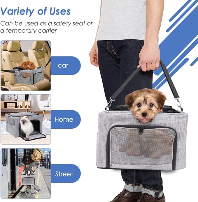 SlowTon Dog Booster Car Seat, Reinforce Metal Frame Safe Pet Car Seat with Seatbelt & Waterproof Pee Pad & Top Cover | Portable Collapsible Puppy Carrier Bag | for Small Dogs Cats (with Soft Pad)