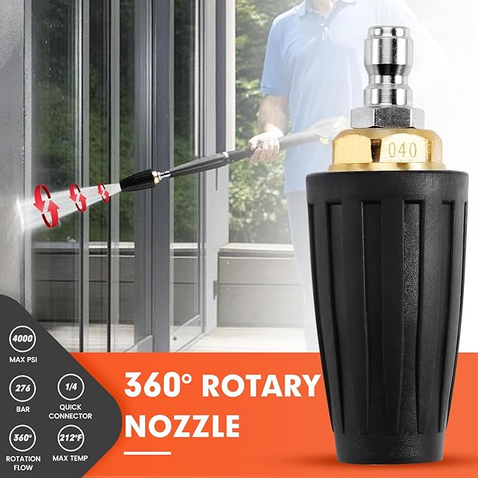 Pressure Washer Tips Rotating Turbo Nozzle, 4000PSI Max Power Washer Accessories Parts, with 7pcs Spray Jet Nozzles Kit Attachment&1/4 IN Quick Connector, for Cleaning Concrete, Brick Surface
