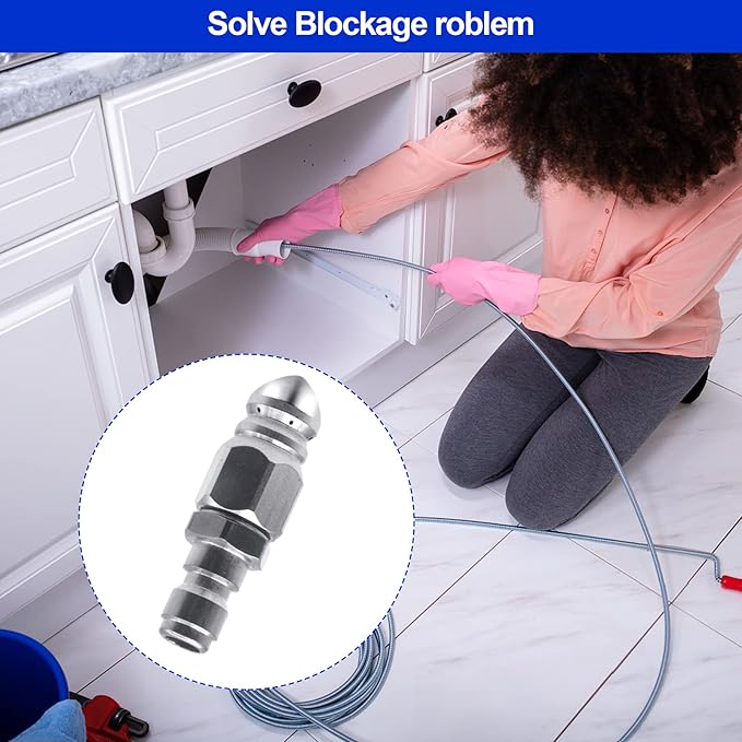 Pressure Washer Sewer Jetter Nozzle with Stainless Steel, Mini Compact Durable Sewer Jet Nozzle,Pressure Drain Jetter Hose Nozzle,1/4'' Quickly Connector, 5000 PSI (1 set)