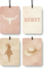 Western Boho Car Air Freshener 4 Pcs Coconut Scented, Howdy Cow Skull Rodeo Cowgirl Car Accessories Mirror Decor for Women, Retro Western Hanging Air Freshener for Cars Closet Drawer Books