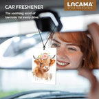 Lacama Floral Highland Cow Car Air Freshener 3Pcs, Cute Western Cow Flower Cars Scents Air Freshener for Women Girls Gifts, Western Cows Car Accessories Interior Mirror Decor Hanging