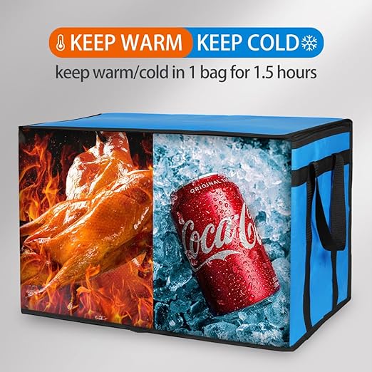 Bodaon 4-Pack Cooler Insulated Food Delivery Bag, Rideshare Delivery Bag, XXX-Large Thermal Bags for Catering/Hot Pizza, Travel/Camping/Picnic/Grocery Reusable Warmer Frozen, Blue-Black Edge
