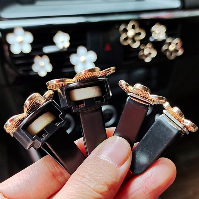 4 Pcs Metal Daisy Air Vent Clips Flower Car Air Freshener Clip Air Conditioning Outlet Clip Bling Charm Car Inter Decor Accessories for Girls Women