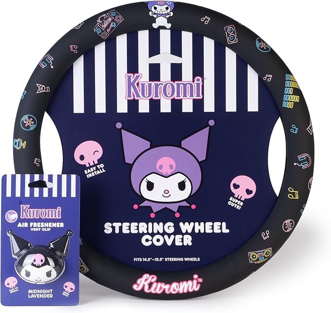 Kuromi Steering Wheel Cover, Official Sanrio Car Steering Wheel Cover with Easy Clip-on Car Air Freshener – Cute and Long-Lasting Kuromi Air Freshener for Car, Odor Eliminator, Fun Scents