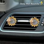 Sunflower Car Accessories,Movable Bee Flower Car Air Freshener Vent Clips,Bling Air Vent Aesthetic Decorations for Women,Refillable Aroma Diffusers