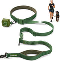 Spark Paws Handsfree Dog Leash – Shock Absorbing Waist Bungee Lead for Running, Car Seatbelt Clip & Poop Bag Set, Heavy Duty Tactical Lead for Medium, Large & X-Large Breeds - Army Green