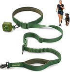 Spark Paws Handsfree Dog Leash – Shock Absorbing Waist Bungee Lead for Running, Car Seatbelt Clip & Poop Bag Set, Heavy Duty Tactical Lead for Medium, Large & X-Large Breeds - Army Green