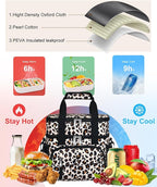 Insulated Lunch Bag for Women, Double Leakproof Lunch Box Soft Cooler Tote with 5 Pockets, 600D Oxford, EVA Lining, Adjustable Strap for Work, Picnic, Beach&Travel-Leopard Print