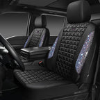CAR PASS Bling Diamond Black Leather Car Seat Covers Full Set Interior Sets, Waterproof Shining Glitter Sparkly Crystal Armrest Fit Automotive Truck SUV Cute Women Girl, Bedazzed Iridescent Rhinestone