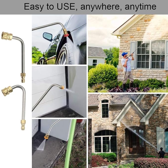 Selkie 120inch Stainless Steel Pressure Washer Extension Wand Power Washer Lance with Spray Nozzle Tips,30°,90°Curved Rod, 1/4’’Quick Connect, Replacement for Anti-Leaked Ring 4000 PSI…