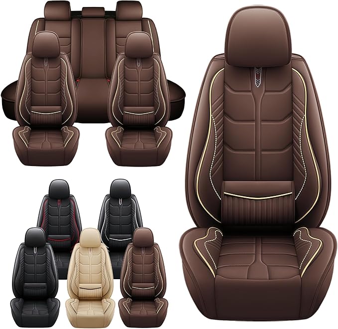 Leather Car Seat Covers Fit for Toyota Camry Solara 2004-2008, 5 Seater Car Seat Cover, Premium Waterproof, Scratch Resistant Car Interior Accessories (Full Set Coffee)