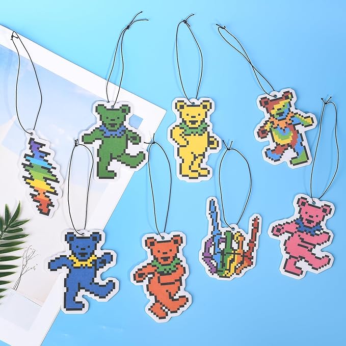 Pixel Dancing Bear Rock Car Air Freshener Card Pendant（8Pack Fresh Ice Scent） Gifts Rock Band Music Merch Party Supplies Room Decor Accessories for Hanging Rearview Car Interior