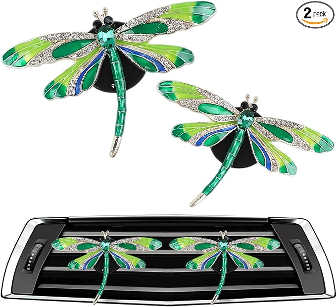 Dragonfly Car Vent Clips - 2Pcs Rhinestone Air Freshen Bling Cars Dashboard Accessories, Cute Interior Diffuser Decor Gift for Women Lovers & Friends