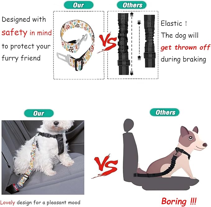 Cute Design 2-Pack Set Adjustable Pet Cat Dog Car Seat Belt, Adjustable Buckle Pet Car Harness Fabric Lanyard from 22 to 38 Inches Seatbelt Leash (Orange Passion Dog -Two Piece in one Set)