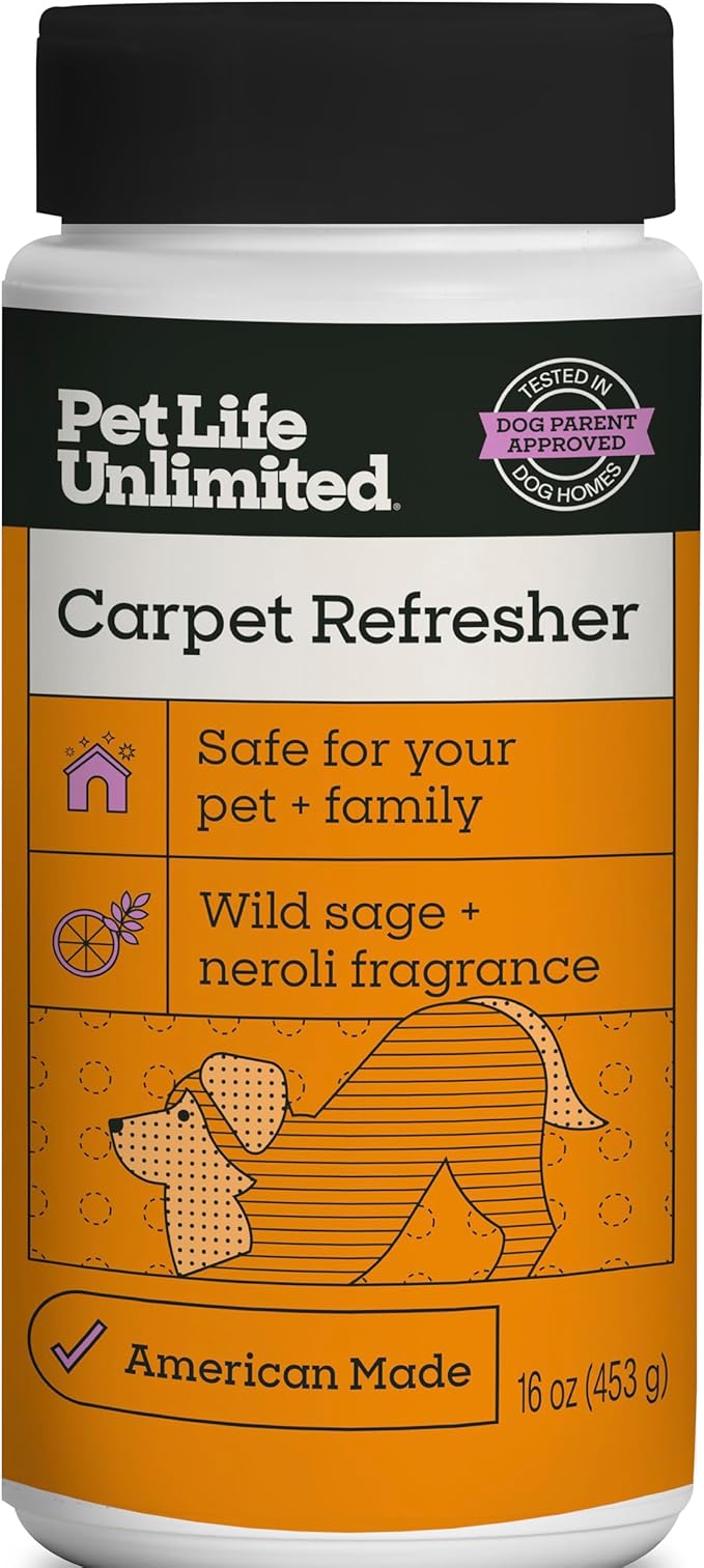 Pet Life Unlimited Carpet Deodorizer Powder, 16 oz, Strong Pet Odor Eliminator & Carpet Freshener, Plant-Based Wild Sage & Neroli Scent, Pet Safe (Pack of 1)