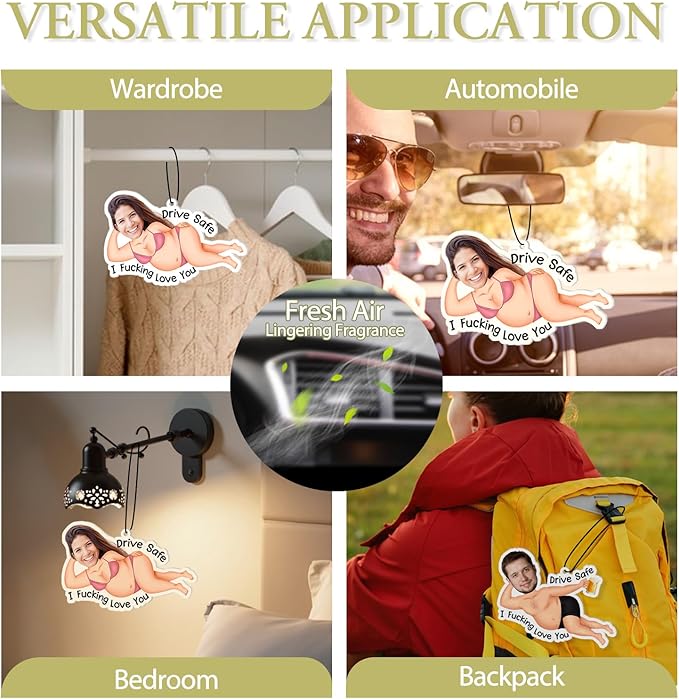 Personalized Valentine's Day Car Air Freshener with Pictures, I Love You, Drive Safe, Fun Couple Gift, Hanging 2Pack