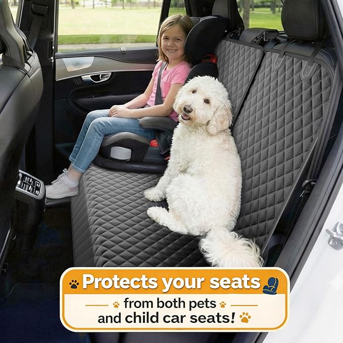 Dog Car Seat Cover for Back Seat, Waterproof Pet Car Seat Protector with Zippered Armrest, Non-Slip Comfortable Rear Bench Cover for Cars, SUVs & Trucks - Universal Size - 53 W