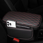 Upgraded Car Center Console Cover Fit for Corolla Faux Leather Car Armrest Cover Cushion with 2 Storage Bags,Car Armrest Storage Box Interior Accessories(Black&Redline)
