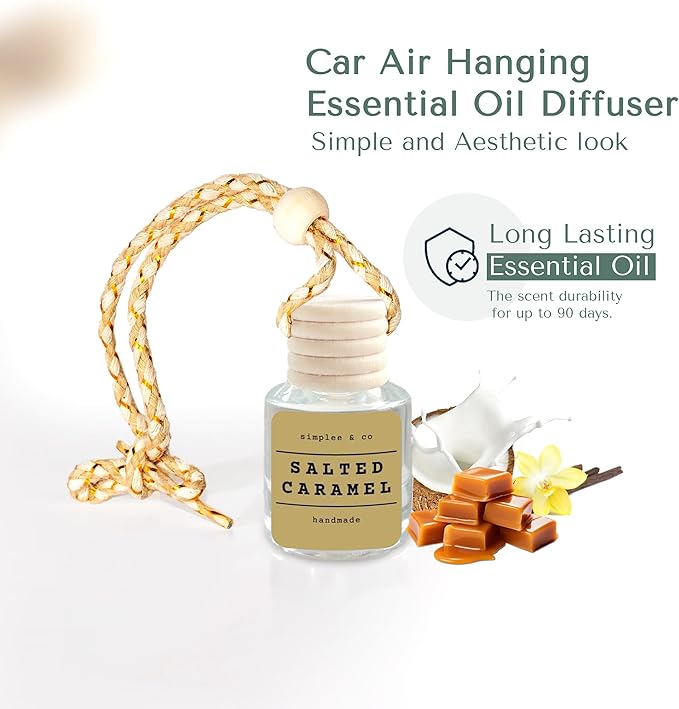 Salted Caramel, 2 Pack, Car Air Hanging Essential Oil Diffuser, Car Air Freshener Diffuser with Long Lasting Essential Oils, Aromatherapy Vehicle Diffuser by Simplee & Co